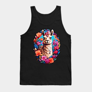 Llama in Floral Crown: A Serene Portrait Tank Top